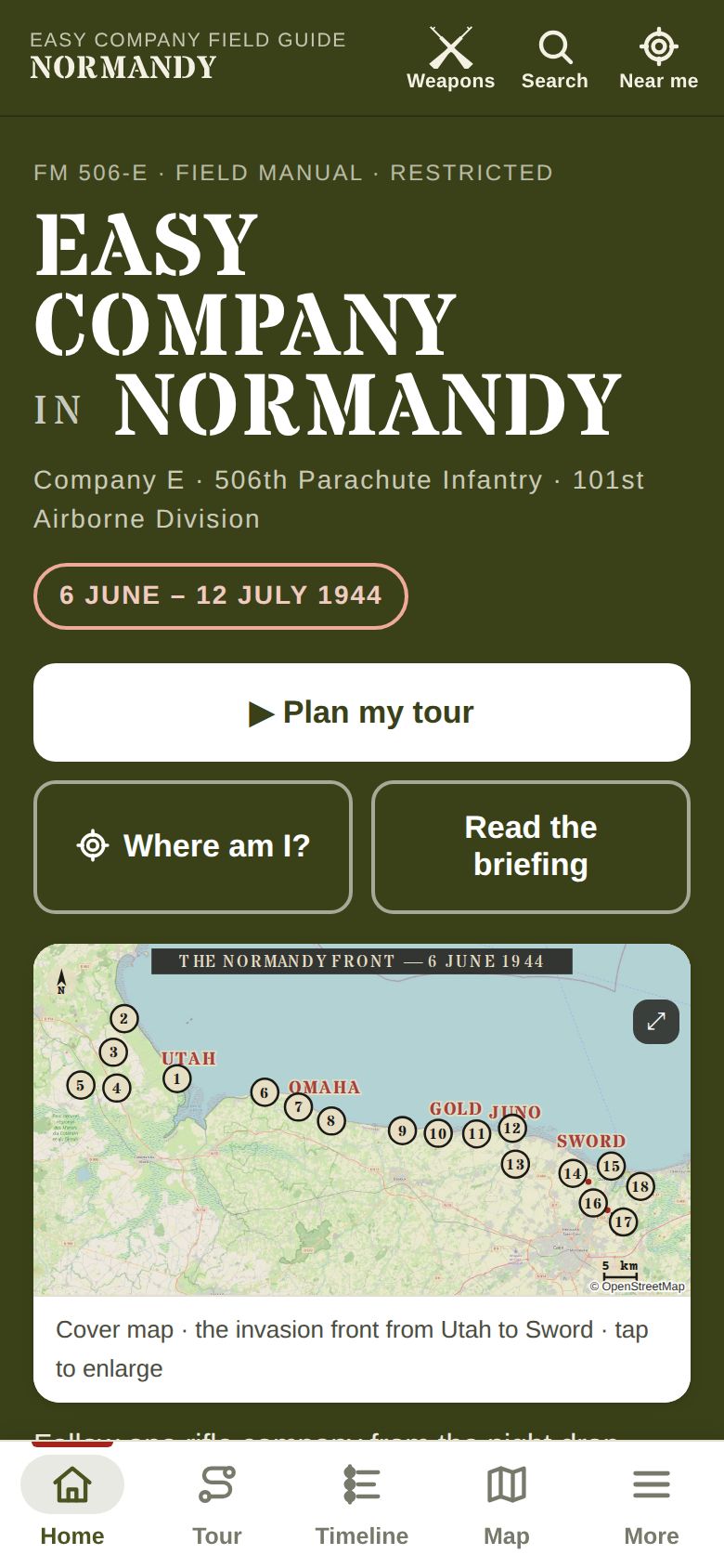 The Normandy guide's home screen